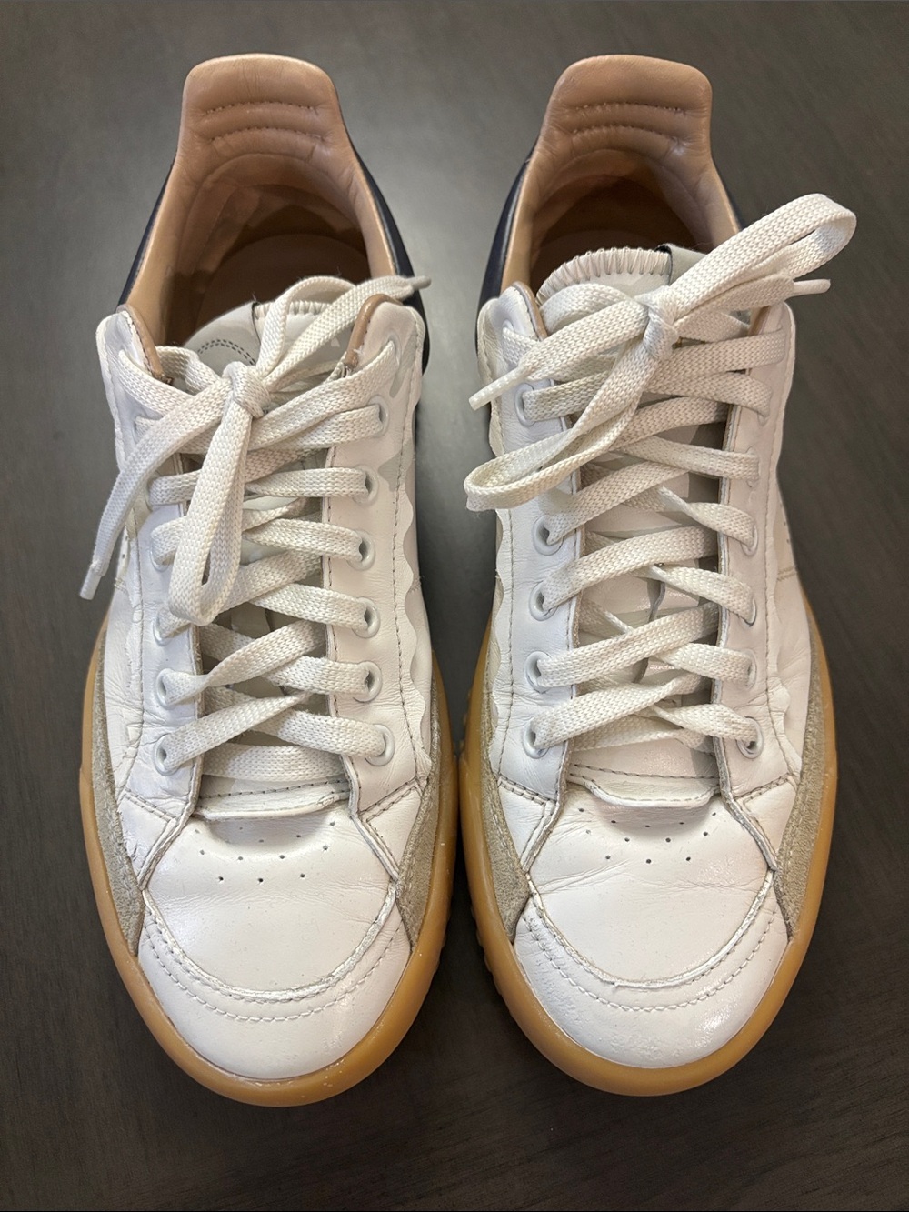 Chloé White Leather Sneakers with Navy Heel and Gum Sole Franckie - Picture 2 of 3